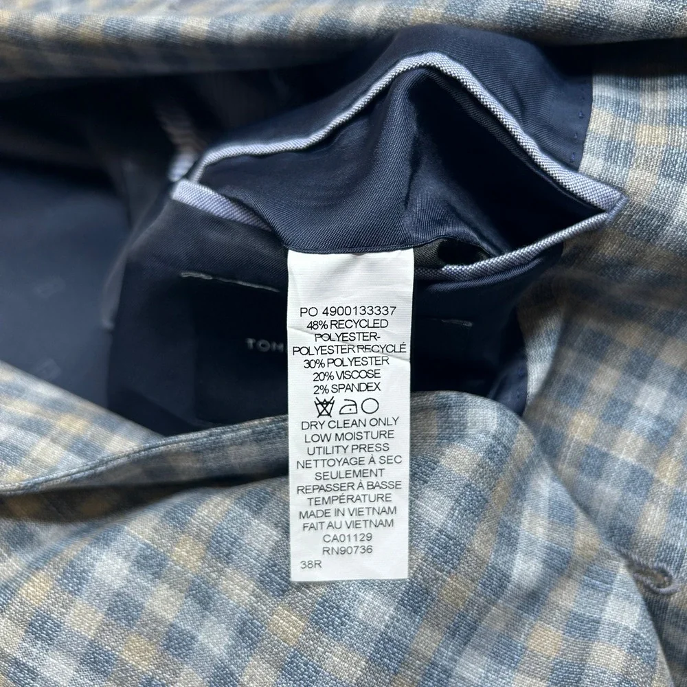 Tommy Hilfiger Check Sport Coat Mens 38R 36 Blue Tan Plaid Flex‎ $295 NEW